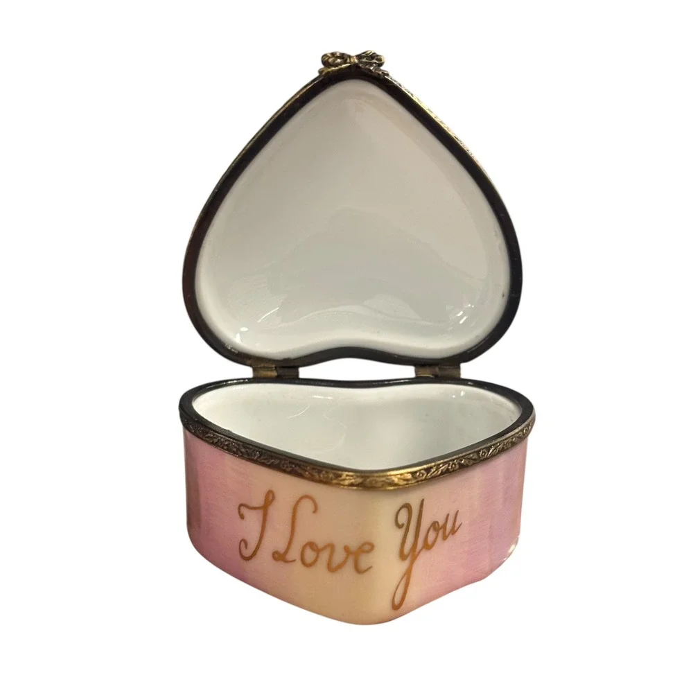 La Gloriette Limoges France Heart Trinket Box I Love You Hand Painted 3D Rose - Picture 7 of 9